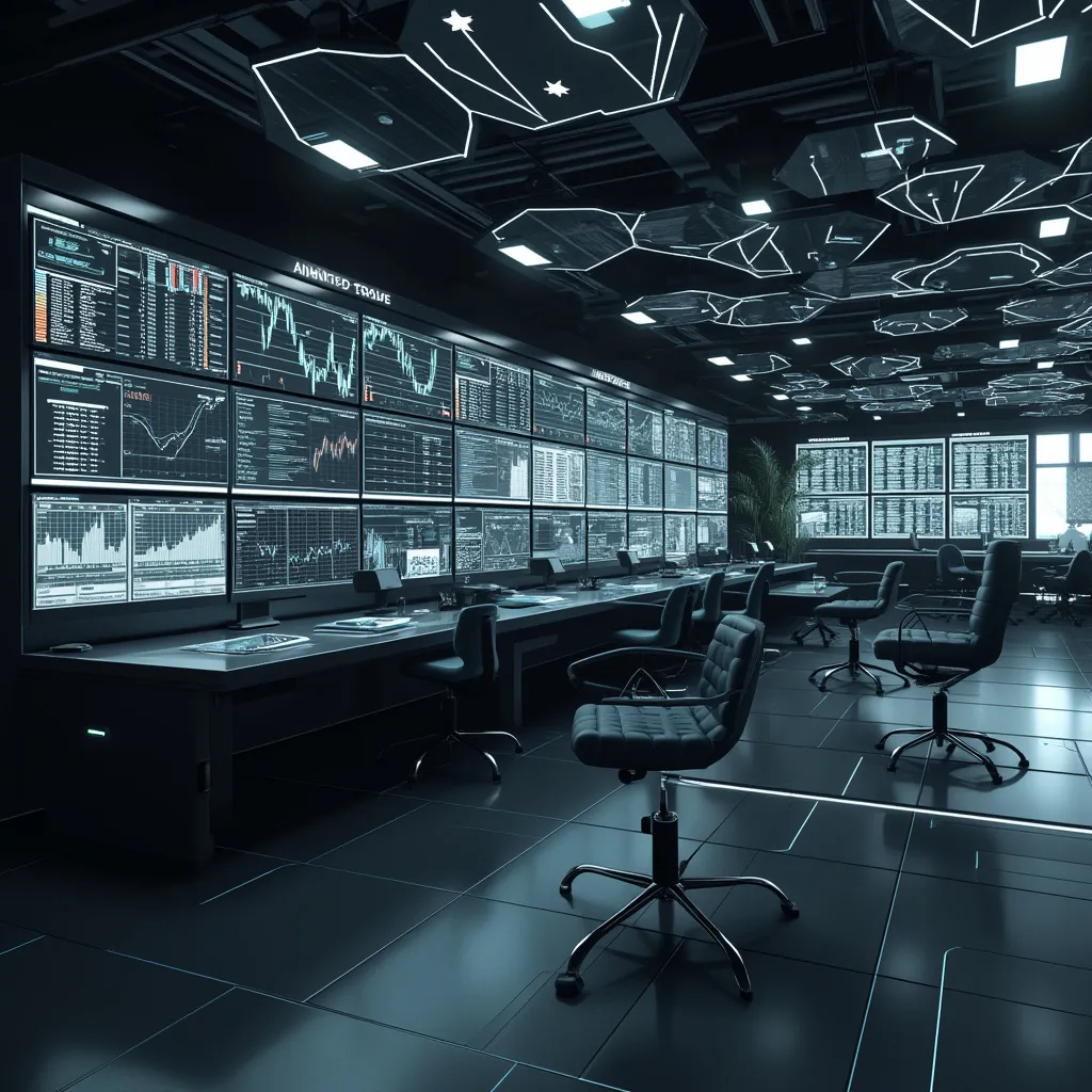 Salle de marché futuriste IA